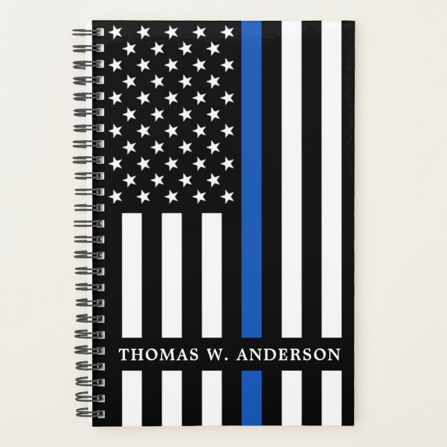Police Personalized Modern Thin Blue Line  Planner (Front)