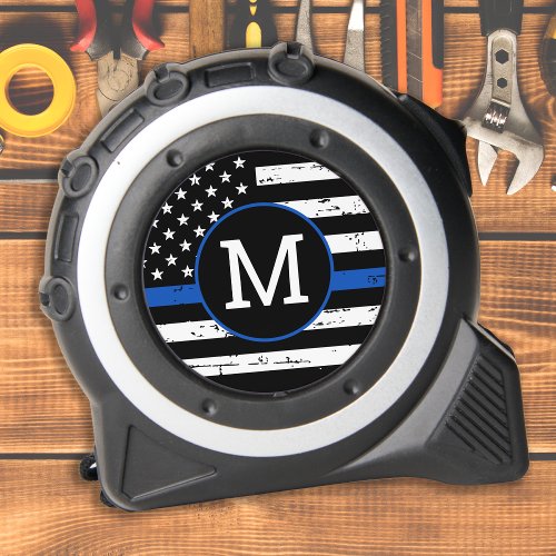 Police Personalized Monogram Letter Thin Blue Line Tape Measure