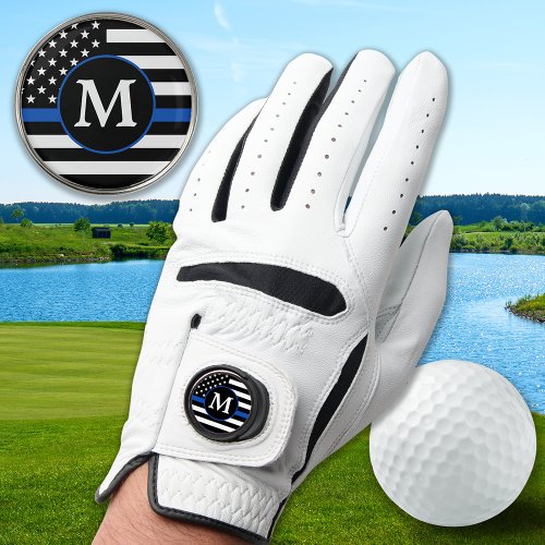 Police Personalized Monogram Thin Blue Line Golf Glove
