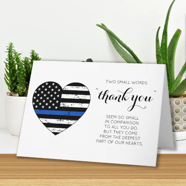 Police Personalized Thin Blue Line Flag Thank You Card | Zazzle