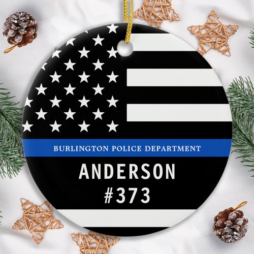 Police Personalized Thin Blue Line Law Enforcement Ceramic Ornament