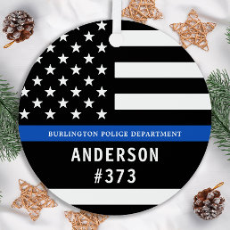 Police Personalized Thin Blue Line Law Enforcement Metal Ornament