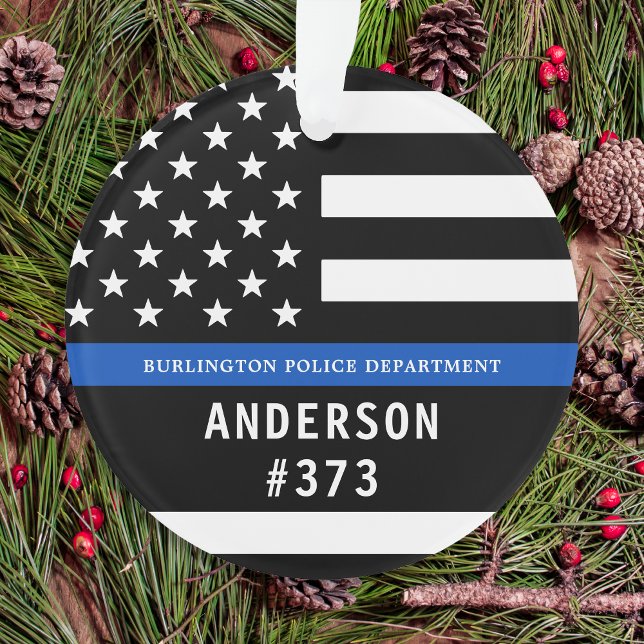 Police Personalized Thin Blue Line Law Enforcement Ornament (Creator Uploaded)