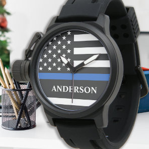 Police Personalized Thin Blue Line Law Enforcement Watch