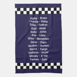 Police Phonetic Alphabet Dark Blue Kitchen Towel