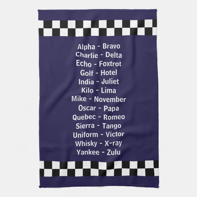 Police Phonetic Alphabet Dark Blue Kitchen Towel (Vertical)