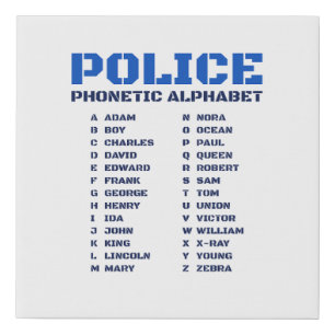 Police Phonetic Dictionary - A to Z Alphabet Faux Canvas Print