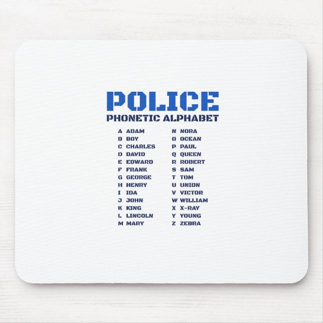 Police Phonetic Dictionary - A to Z Alphabet Mouse Pad (Front)