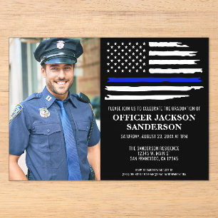 Police Photo Graduation Blue Line Law Enforcement Acrylic Invitations