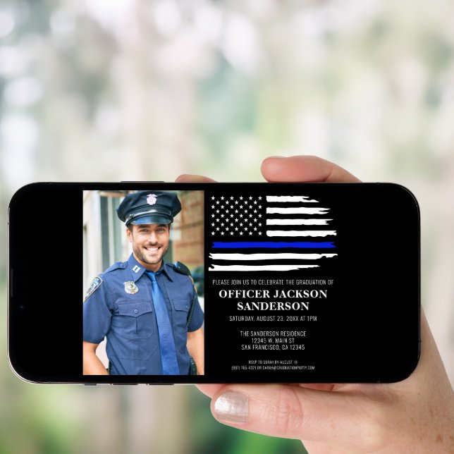 Police Photo Graduation Blue Line Law Enforcement Invitation (Front Digital)