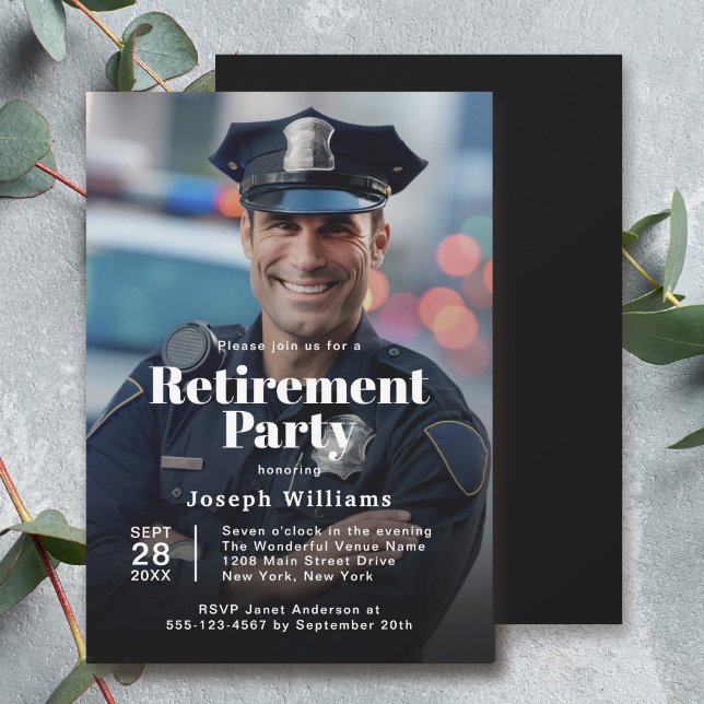 Police Photo Retirement Party Celebration Invitation (Available in both printed and instant download digital format.)