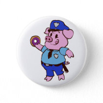Police pig eating donut button