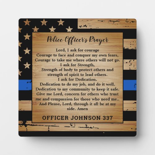 Police Prayer Rustic American Flag Thin Blue Line Plaque