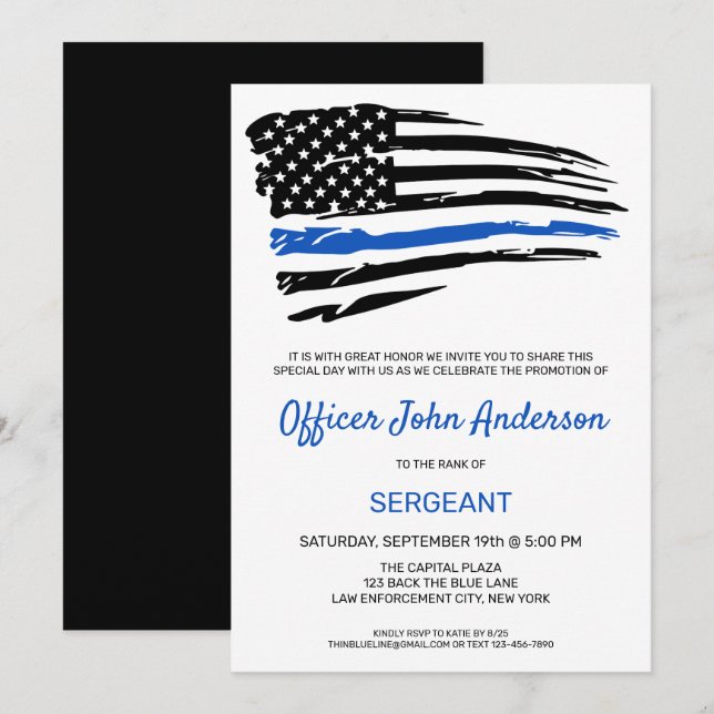 Police Promotion Officer Thin Blue Line Party Invi Invitation (Front/Back)