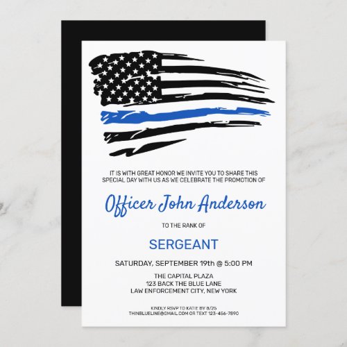 Police Promotion Officer Thin Blue Line Party Invi Invitation