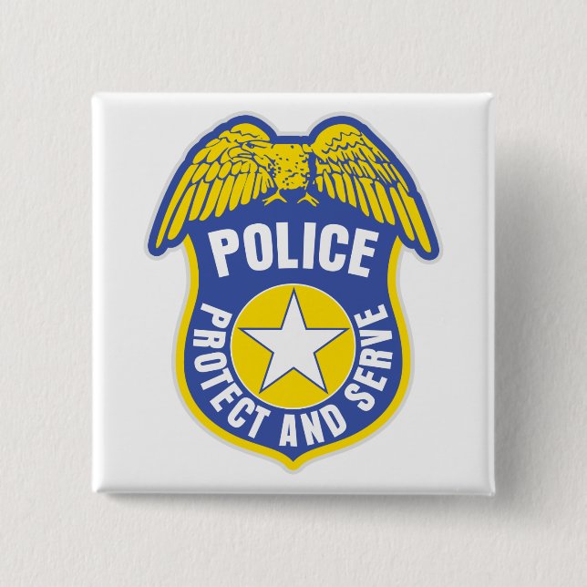 Police Protect and Serve Badge Pinback Button (Front)