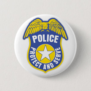 Police Protect and Serve Badge Pinback Button