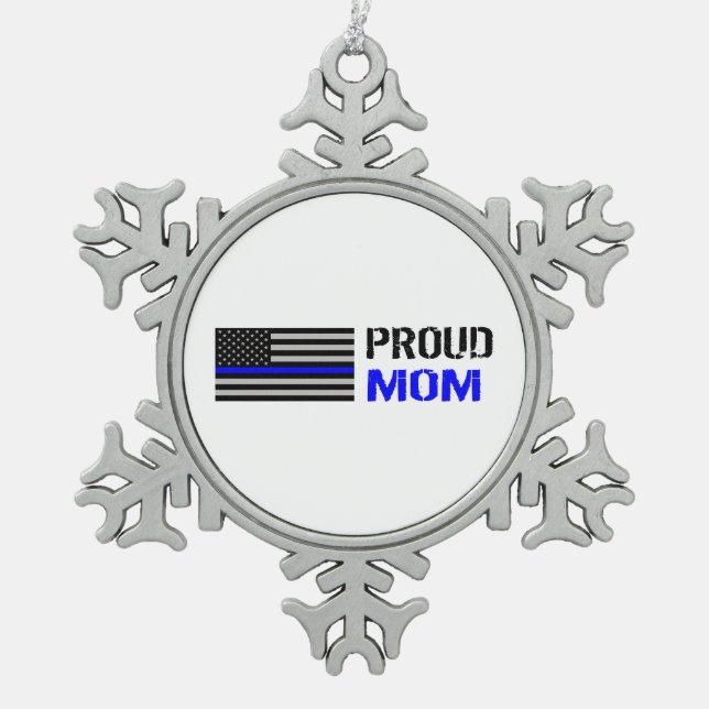 Police - Proud Police Mom Snowflake Pewter Christmas Ornament (Front)