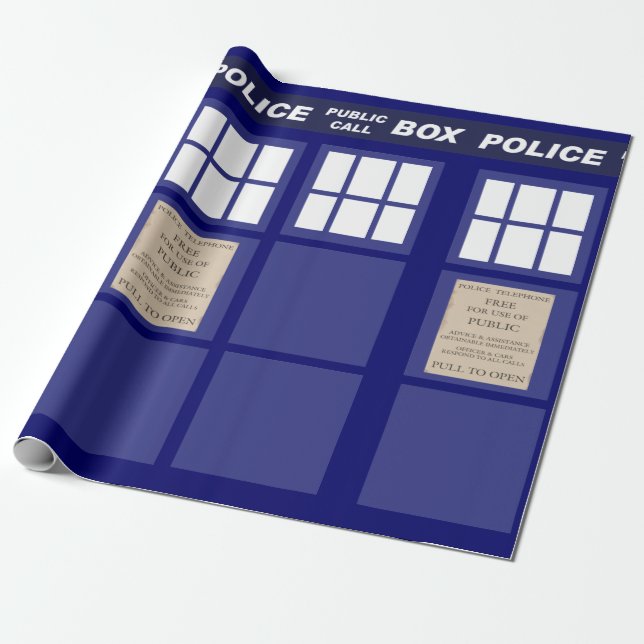 Police Public Call Phone Box Wrapping Paper (Unrolled)
