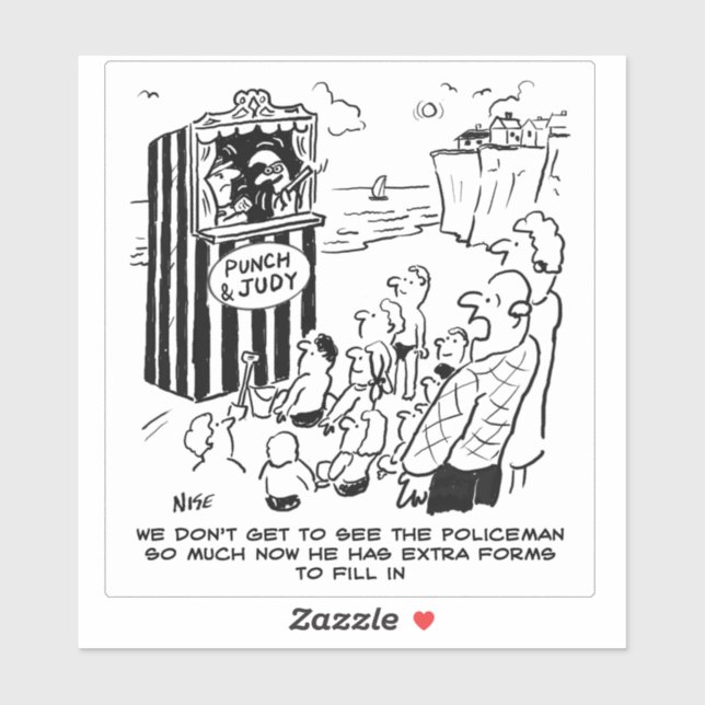 Police Punch and Judy Cartoon. Sticker (Sheet)