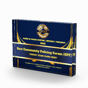 Police recognition year end navy gold badge LOGO Acrylic Award