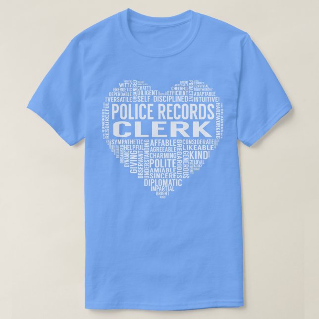 Police Records Clerk Heart T-Shirt (Design Front)