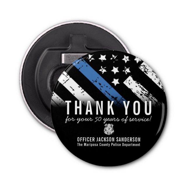 Police Retirement Anniversary Blue Line Employee Bottle Opener (Front)