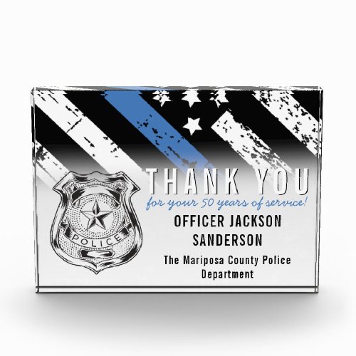 Police Retirement Anniversary Blue Line Flag Acrylic Award