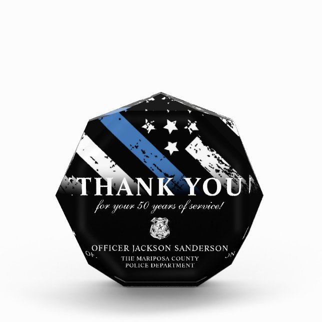 Police Retirement Anniversary Blue Line Flag Acrylic Award (Front)