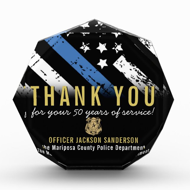 Police Retirement Anniversary Blue Line Flag Acrylic Award (Front)
