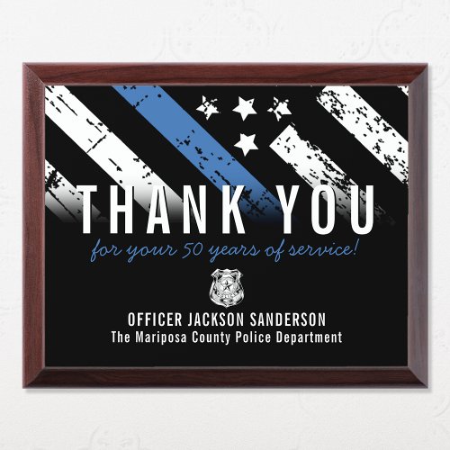 Police Retirement Anniversary Blue Line Flag Award Plaque
