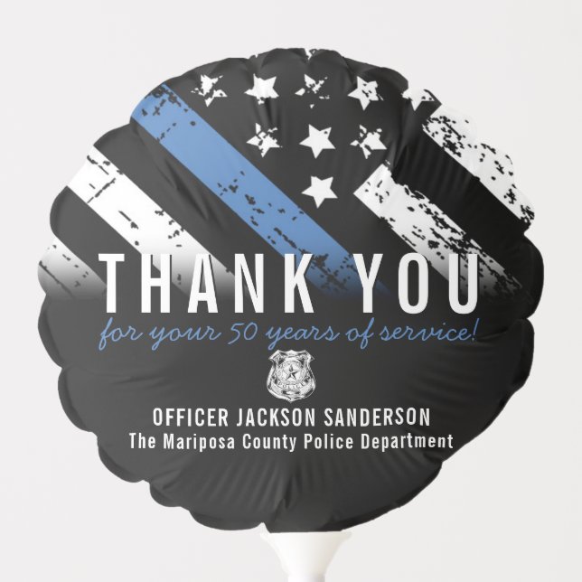 Police Retirement Anniversary Blue Line Flag Balloon (Front)