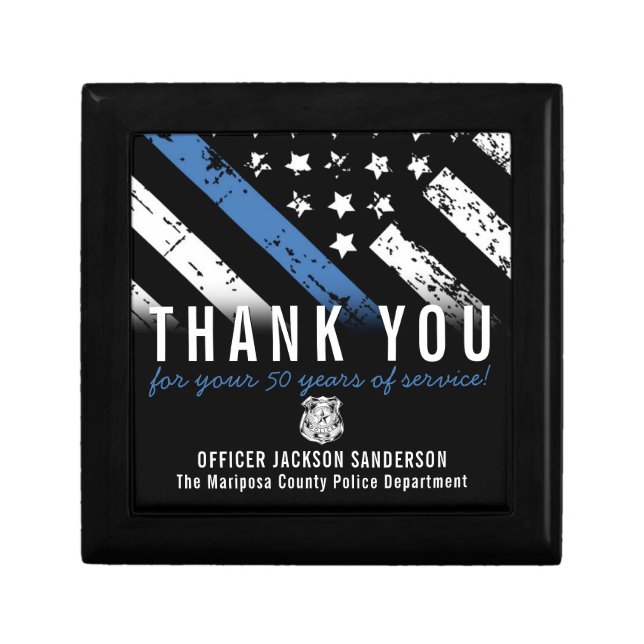Police Retirement Anniversary Blue Line Flag Gift Box (Front)