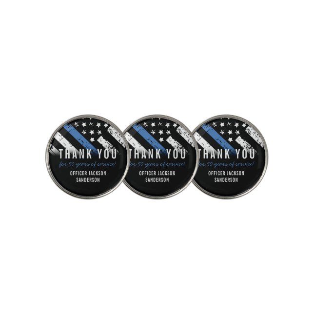 Police Retirement Anniversary Blue Line Flag Golf Ball Marker (3 Up)