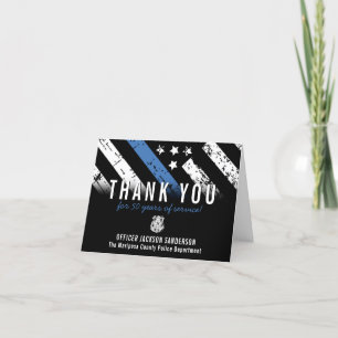 Police Retirement Anniversary Blue Line Flag Letterpress Thank You Card