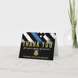 Police Retirement Anniversary Blue Line Flag Letterpress Thank You Card