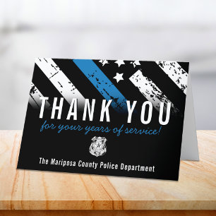 Police Retirement Anniversary Blue Line Flag Letterpress Thank You Card