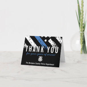 Police Retirement Anniversary Blue Line Flag Letterpress Thank You Card