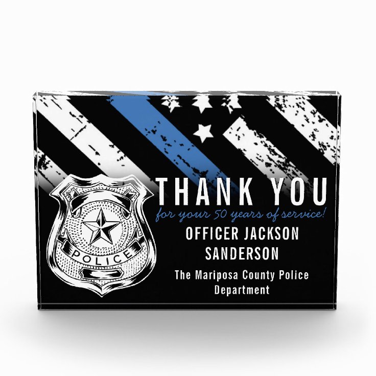 Police Retirement Anniversary Blue Line Flag Photo Block | Zazzle