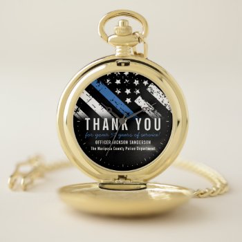 Police Retirement Anniversary Blue Line Flag Pocket Watch by boneheadcreations at Zazzle