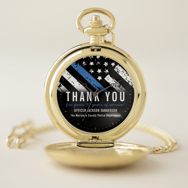 Police Retirement Anniversary Blue Line Flag Pocket Watch (Inside)