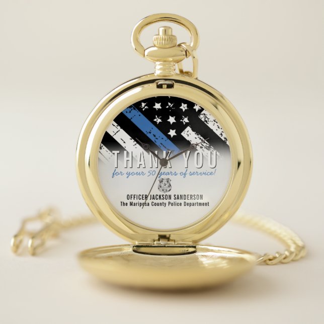 Police Retirement Anniversary Blue Line Flag Pocket Watch (Inside)