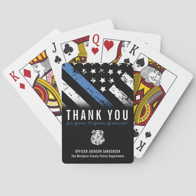 Police Retirement Anniversary Blue Line Flag Poker Cards (Back)