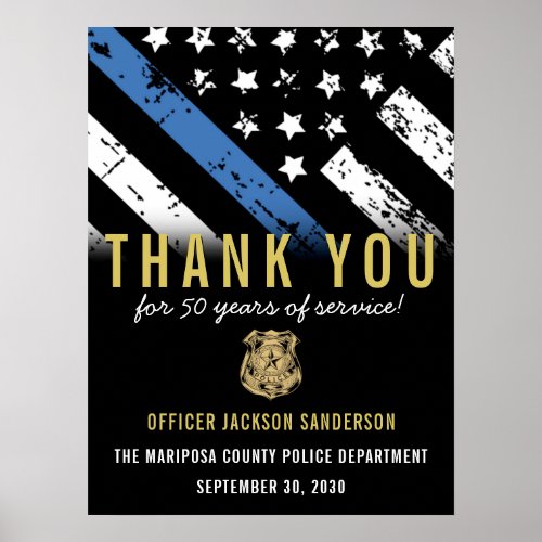 Police Retirement Anniversary Blue Line Flag Poster