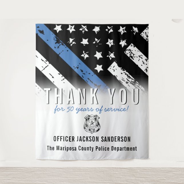 Police Retirement Anniversary Blue Line Flag Tapestry (Front)