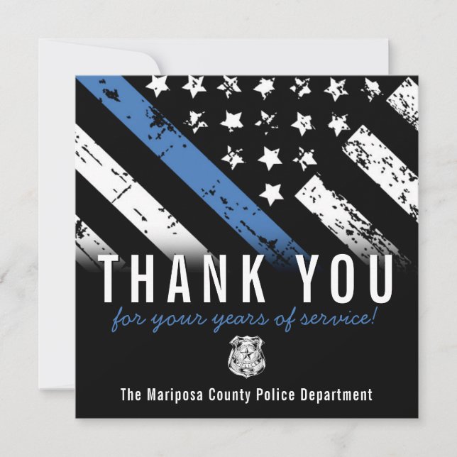 Police Retirement Anniversary Blue Line Flag Thank You Card (Front)