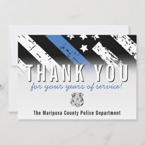 Police Retirement Anniversary Blue Line Flag Thank You Card
