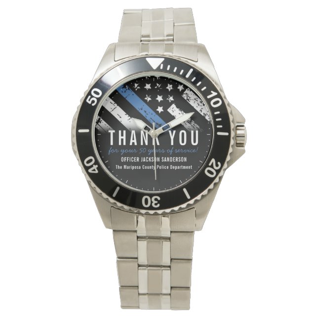 Police Retirement Anniversary Blue Line Flag Watch (Front)