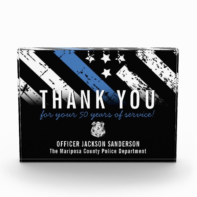 Police Retirement Anniversary Law Enforcement Acrylic Award (Front)