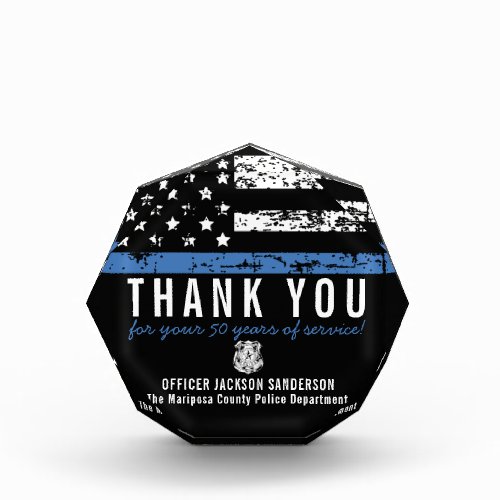 Police Retirement Anniversary Thin Blue Line Acrylic Award